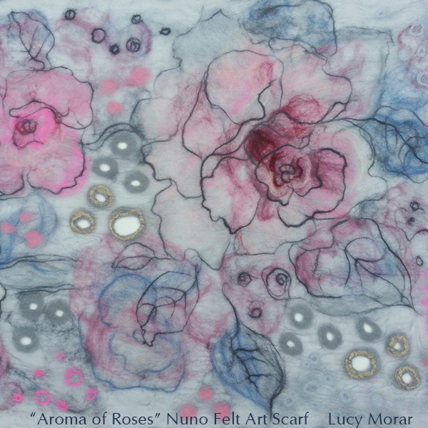 Aroma of Roses / Nuno Felt Art Scarf / Fragment