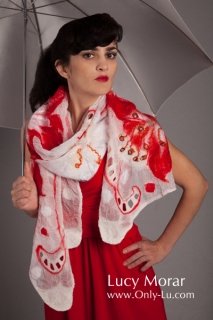 Lilies Red and White / Felt Art Scarf