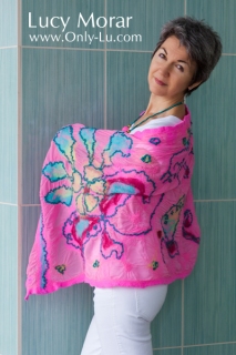Pink Fancy / Felt Art Scarf & Crocheted Beads